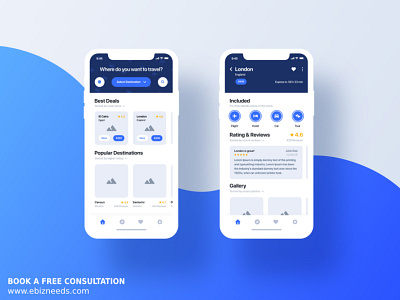 Travelling Destination and Reviews App UI Design - eBizneeds