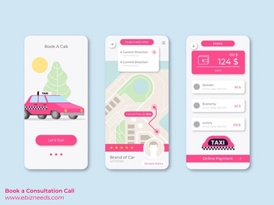 Online Taxi Booking App UI/UX Design - eBizneeds