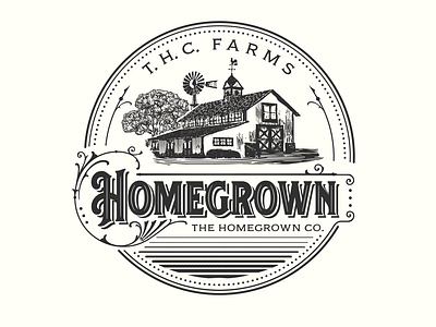 The Homegrown Co. branding cannabis cannabis design cannabis logo country design farm farmhouse homegrown house logotype mill old fashioned retro round sign tree