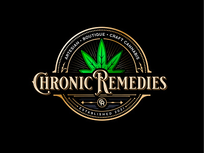 Chronic Remedies artesian black boutique cannabis chronic craft design leaf logo logotype minimal remedies sign white