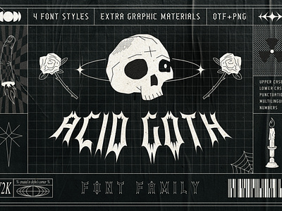ACID GOTH | Font Family 2000s 90s acid aesthetic anti-design font goth gothic grotesk metal poster radiation rave rose skull typeface urban y2k y2k grunge