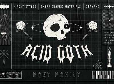 ACID GOTH | Font Family 2000s 90s acid aesthetic anti design font goth gothic grotesk metal poster radiation rave rose skull typeface urban y2k y2k grunge