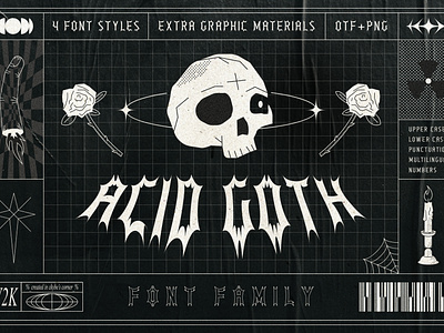 ACID GOTH | Font Family 2000s 90s acid aesthetic anti design font goth gothic grotesk metal poster radiation rave rose skull typeface urban y2k y2k grunge