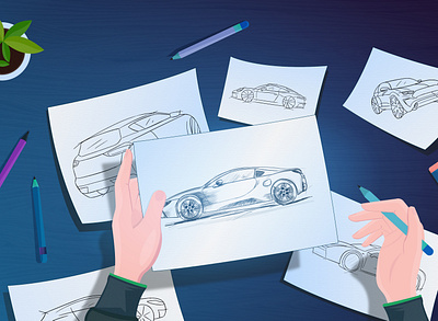 Porsche Blue-Print animation design flat illustration illustrator vector