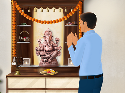 Praying to lord Ganesha animation design illustration illustrator minimal vector