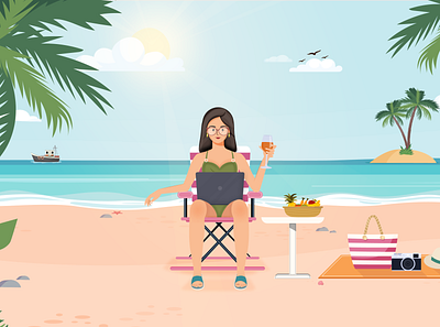 Girl On Beach animation design flat illustration illustrator minimal vector