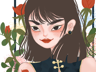 Girl in cheongsam illustration