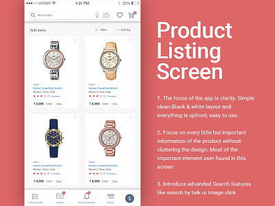 Product Listing Page Mobile branding information architecture interaction design material design product design ui ux ux case study visual design website