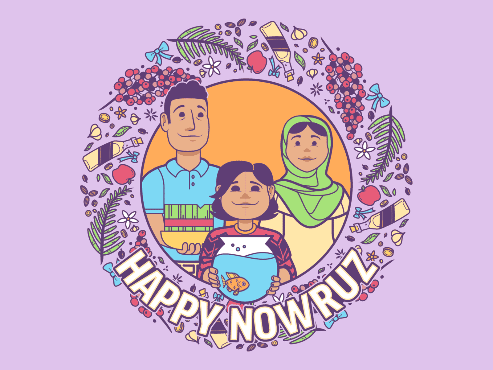 Happy Nowruz animation apple celebrate family fish garlic illustration intoaction iranian lavender motion new year nowruz persian plants season spring taskforcepr vector vinegar