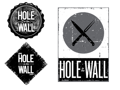 Hole in the Wall Logo Concepts blog bottle cap crest grunge logo design