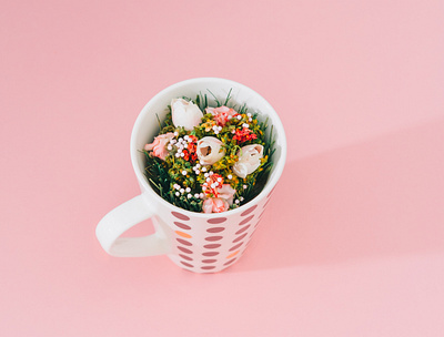 Flowers In The Mug 8 march art concept contemporary creative flowers gift card hipster image minimalistic mug photo photography pop product spring still life stock valentines day womans day