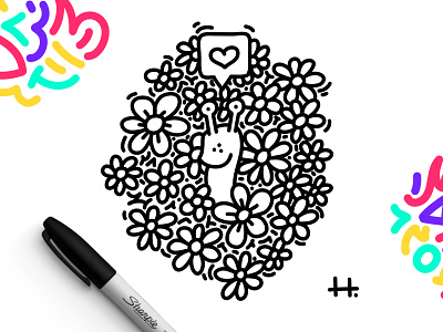 LOVELY SNAIL 🐌 affinity designer animal black and white doodle drawing flower flowers heart illustration love nature snail