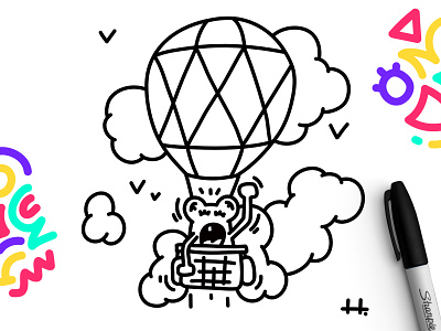 BALLOONING 🎈 affinity designer balloon ballooning balloons black and white dessin doodle drawing illustration montgolfiere travel voyage