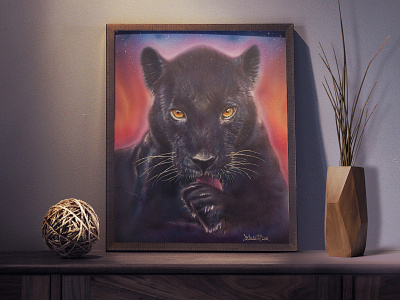 Panther/Night/Scare. airbrush painting