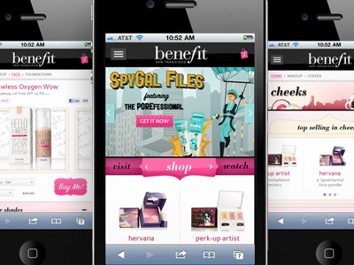 Benefit Cosmetics carousel cosmetics e commerce feminine girly listing mobile mobile site pink products ui