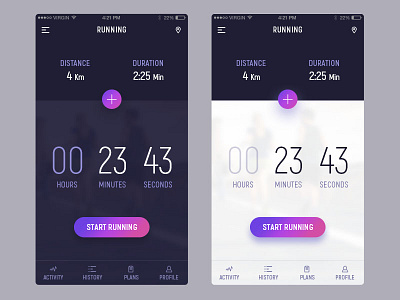 Running app appui darktheme gradient lighttheme purple timer timetracket tracking