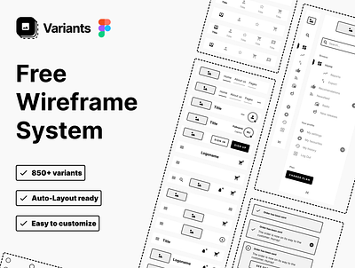 Free wireframe system - Variants auto layout design system download figma free kit library variants wireframe
