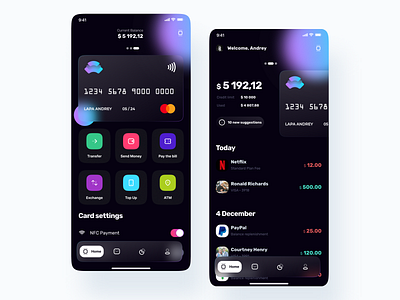 Banking app app background blur bank banking app blur card credit card dark gradient ios shadows ui8 ui8net