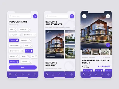 ThunderRent App concept app house house design ios iphone mobile purple render rent thunder webgradients