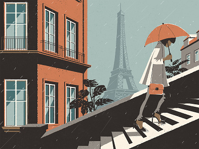 Girl With Umbrella design flower girl home illustration paris poster rain spring summer tree vector