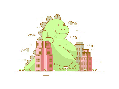 Guest And The City :) building city cloud dinosaur guest home illustration tree
