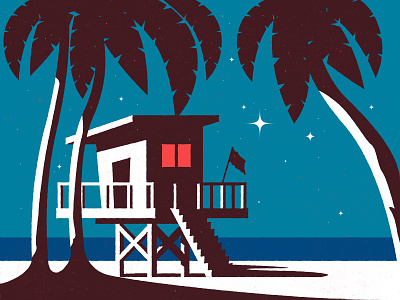 Summer Night beach home illustration night ocean palmtree sand sea spring star summer tree