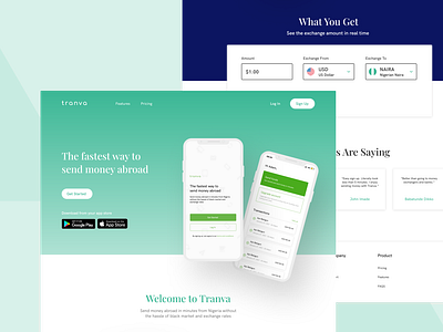 Money transfer landing page