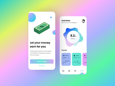 Stock Trading App Concept appdesign appui color palette design figmadesign gradient graphic design illustration neon colors ui uidesign uiux uiuxdesign vibrant colors