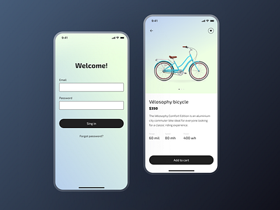 Mobile App: Bicycle Store app application concept design e commerce interface minimal mobile store ui ux web