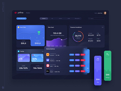 Prifina Display App 3d analytics app bitcoin dark ui dashboard dashboard ui data visualization design interface ui user interface