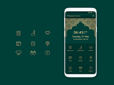 Another approach Home Screen Navigation android app dua icon design icon set iconography illustration islamic islamic art kaaba prayer quran salat ui
