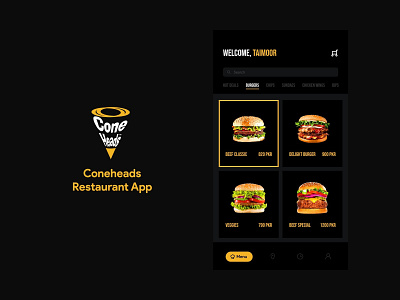 Restaurant Delivery App app design black burger delivery app fastfood food mobile restaurant ui design ux yummy