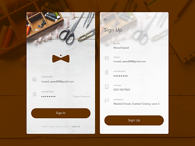 Tailoring Services Provider iOS App icon design ios app login mobile ui mobile ui design services signup suit tailor tailoring ui ux