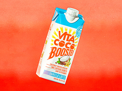 Vita Coco Boosted beverage coconut water drink energy drink functional beverage hand-drawn type packaging packaging design positive sun vintage