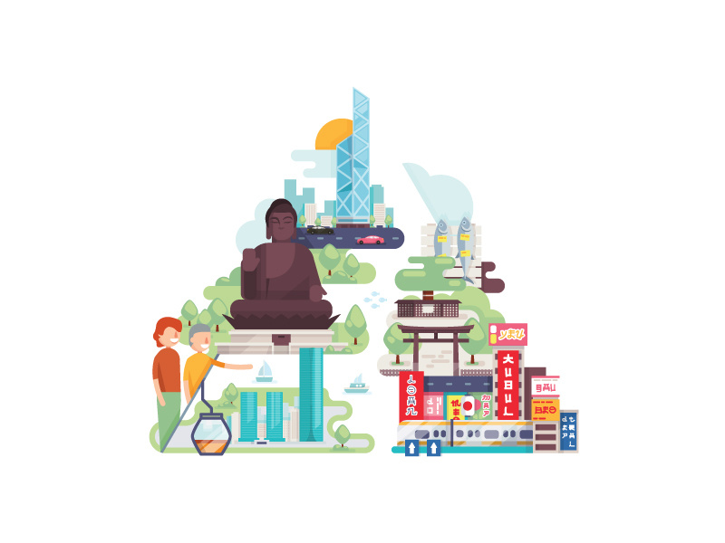 Hongkong and Tokyo vector illustration houstonia