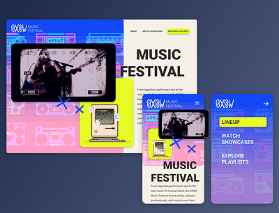 90s SXSW Festival Redesign 90s design festival figma graphic design illustration illustrator logo mobile music nav nav bar nineties ui web website