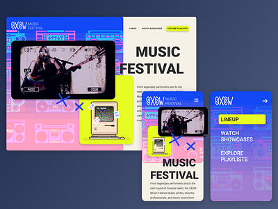 90s SXSW Festival Redesign 90s design festival figma graphic design illustration illustrator logo mobile music nav nav bar nineties ui web website