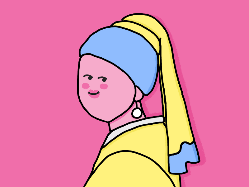 Girl with a pearl earring animated clipart gif girl illustration pink sticker wink