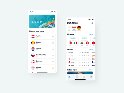 Euro'20 Concept App app concept design euro 2020 flat football minimal project soccer ui ux