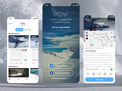 POW ski snowboarding trips ui design ux design