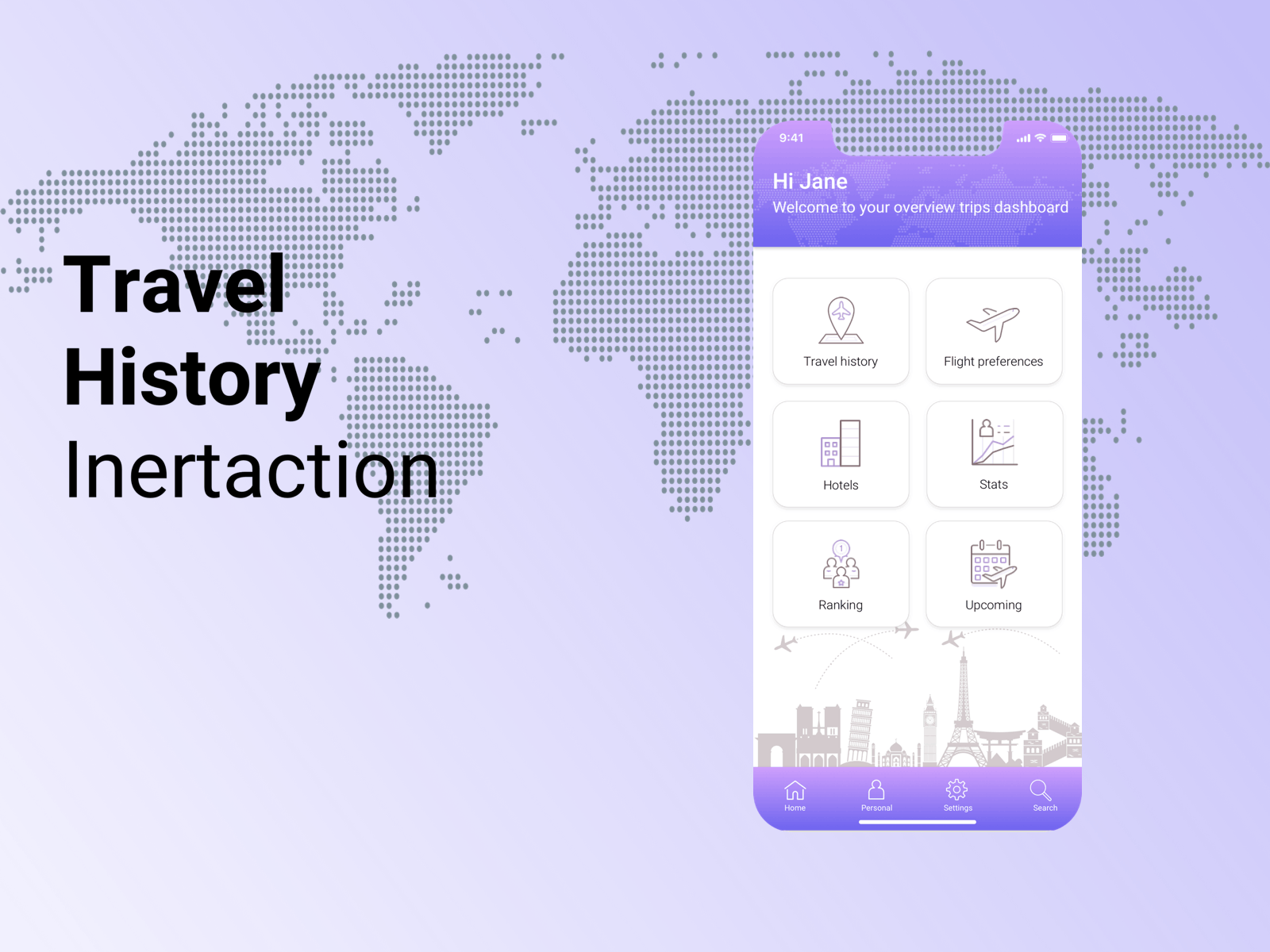 Travel History interaction maps pins travel app traveling ui ux