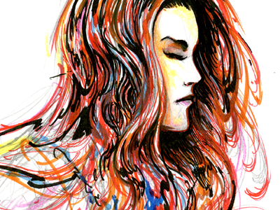 Girl With Red Hair Adjusting Top drawing female figure girl marker portrait pretty traditional