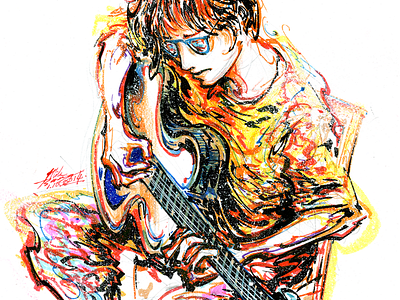Dave Jamming drawing guitar man mixed media portrait toothbrush traditional
