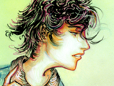 Androgynous Girl drawing girl marker mixed media pen pencil portrait traditional woman