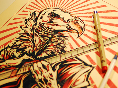 Them Crooked Vultures ballpoint drawing gig poster illustration remarque rives bfk silkscreen them crooked vultures