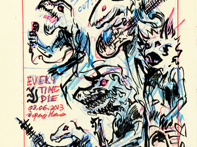 Every Time I Die - Sketches dinosaur drawing every time i die gig poster metal opera house rock rough sketch toronto