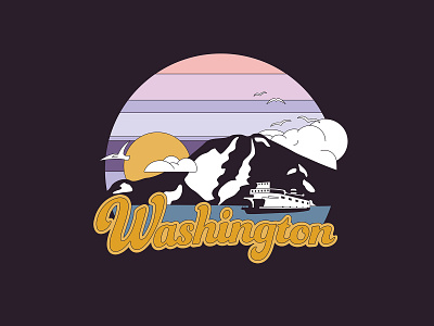 Washington Rides badge boat drawing fary illustraion minimal mount rainier ocean olympic retro washington