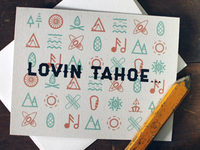 Lovin Tahoe 2 color flat greeting card icon typography