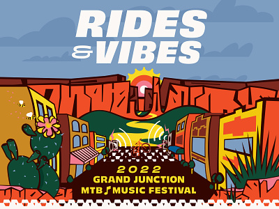 Rides & Vibes Poster bike race colorful desert geometric gig poster illustration line line art minimal vector western