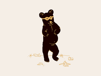 Bear Burglar animal bear burglar drawing gold humor illustration lineart trash vector